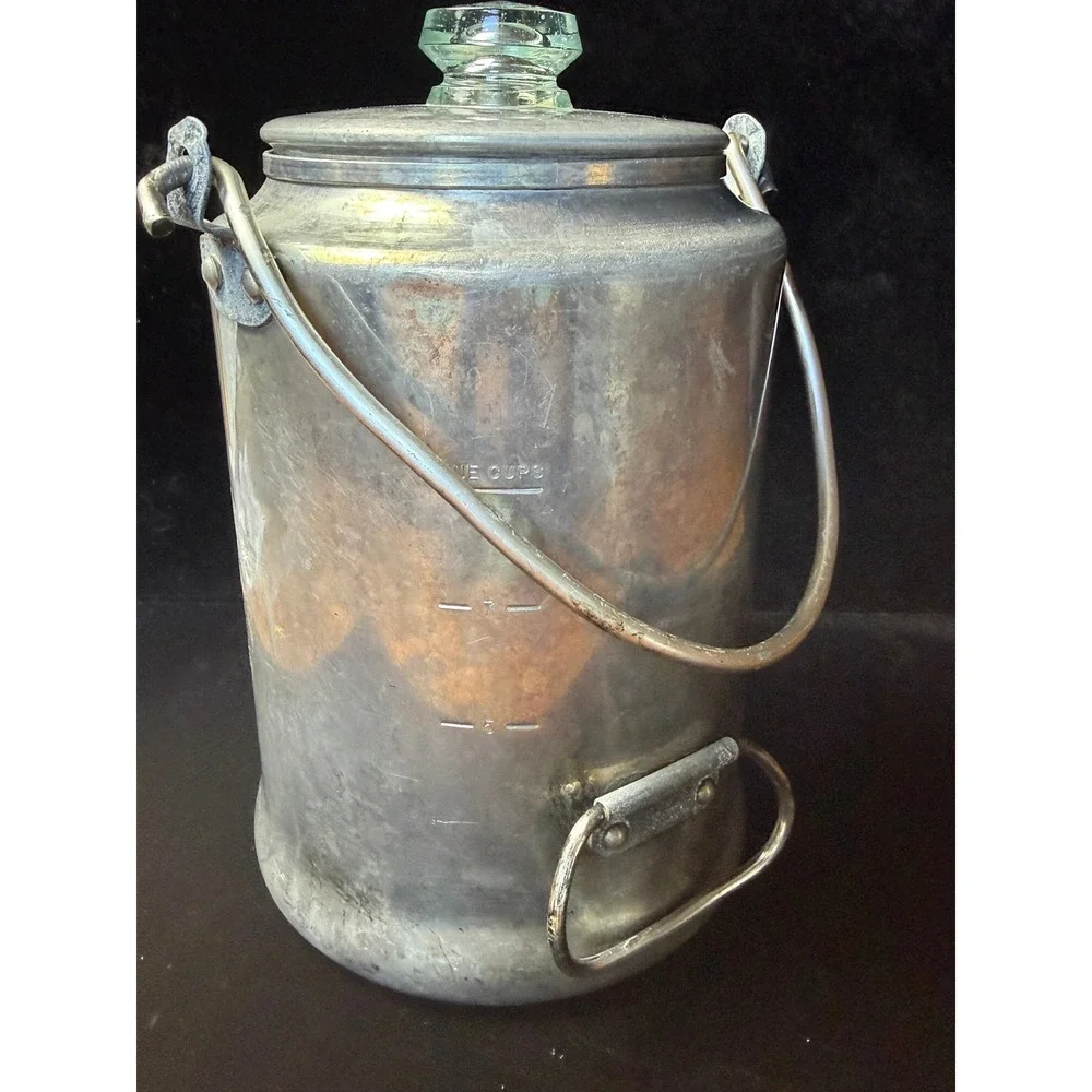 Vintage Comet Aluminum 9 Cup Coffee Percolator Camping Pot Glass Knob USA Made